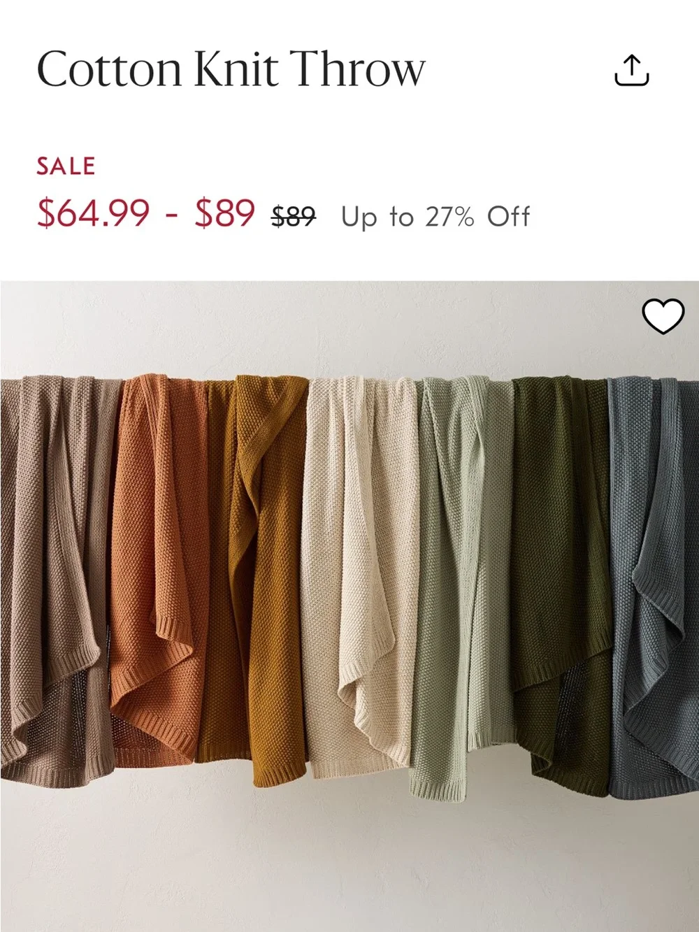 West Elm Cotton Knit Throw Blanket- Copper Rust